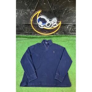 Polo‎ Ralph Lauren Sweater Mens XL Blue Estate Rib 1/4 Zip Pullover Flesh Pony